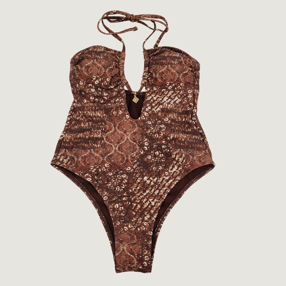 No Boundaries Animal Print Cheeky High Leg One Piece XXSmall Brown Lined Padded - Picture 1 of 9